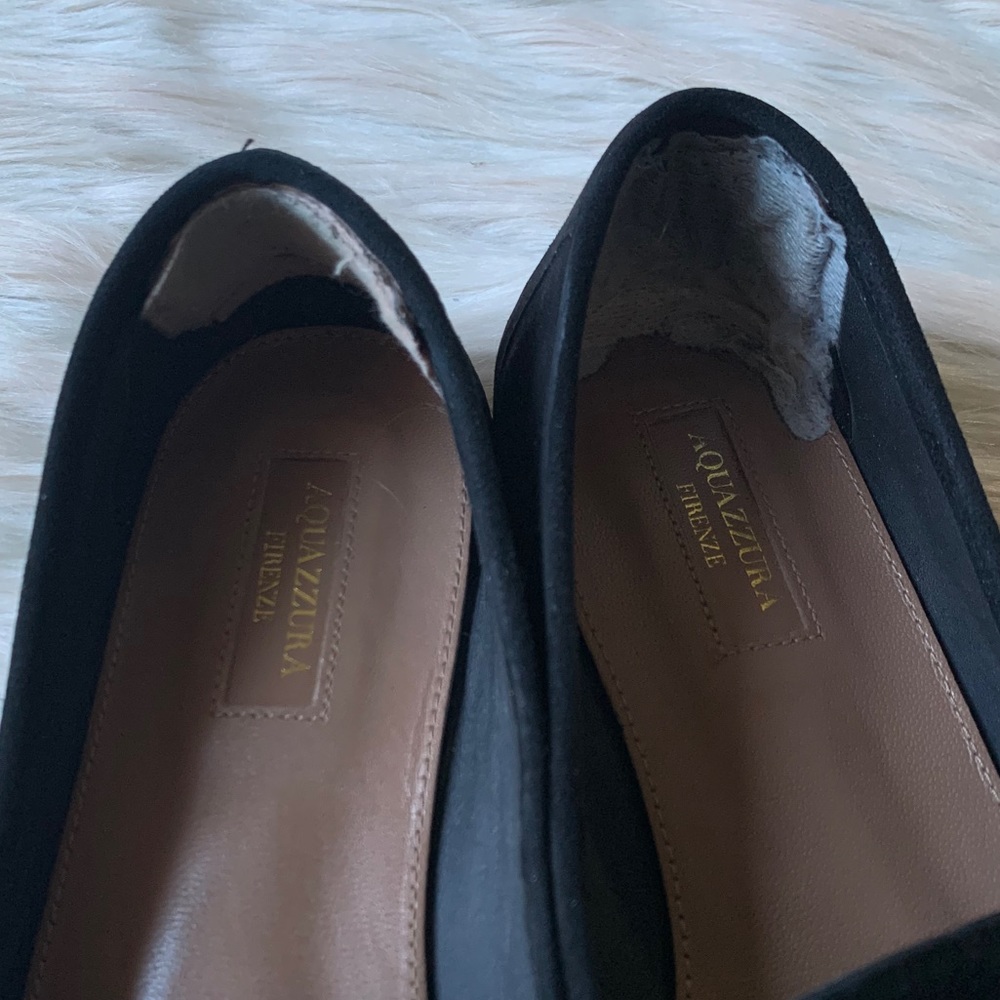 Aquazzura Suede Fringed Pom Loafers - Black - Picture 7 of 9